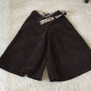 Authentic Burberry Girls Brown Corduroy Culottes Wide Leg Pants 6y
